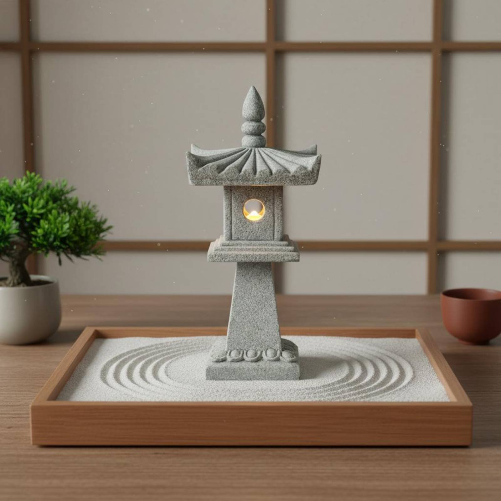 Bonsai Garden Ornaments - Lanterne miniature en pierre, finition antique,